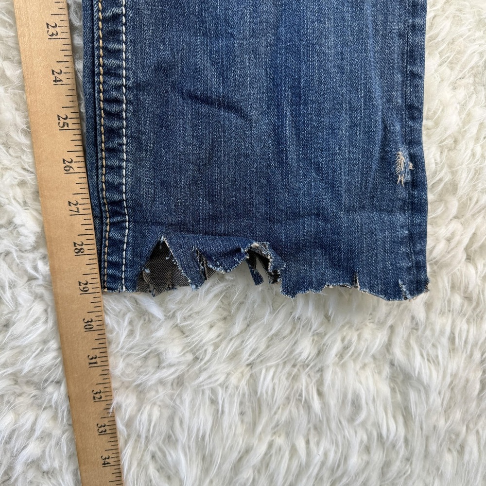 Miss Me Jeans Size 31 Blue Bootcut Distressed Rhinestone Cowhide Pocket Y2K FLAW - Picture 7 of 12